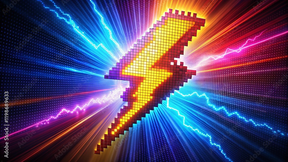 Poster pixel art lightning bolt flash: high-resolution stock photo with deep depth of field