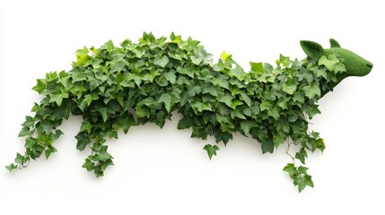 Lush green ivy plant, isolated on white. A unique animal shape formed by cascading green leaves, creating a natural artwork with cascading greenery.