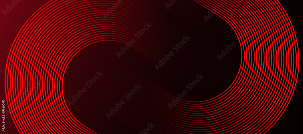 Poster abstract red glowing geometric lines on black background. modern shiny red diagonal rounded lines gr