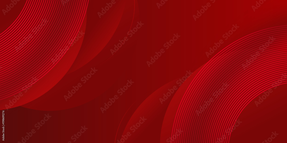 Poster abstract red background with glowing curve lines. modern shiny red gradient geometric circle lines p