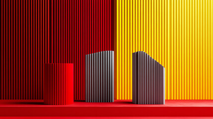 Fototapeta premium A vibrant and modern abstract composition featuring geometric shapes in red, grey, and yellow tones.