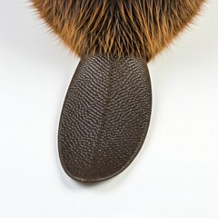 closeup of a brown furry beaver tail with a leather texture  on a white background