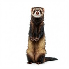 Fototapeta premium cute curious sable ferret standing on white background looking upward