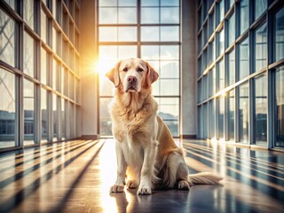 Purebred Labrador Retriever Dog Posing in Modern Architectural Setting
