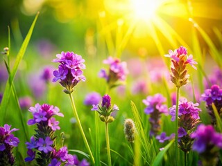 Fototapeta premium Purple Flower Meadow Product Photography: Natural Blurred Background for Spring & Summer Branding