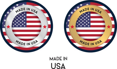 Made in USA. Premium labels, stickers, pointer, badge and symbol of USA flag icon. Collection vector illustration