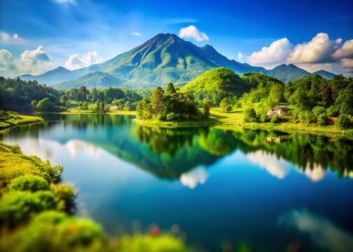 Ranu Klakah Lake, Lumajang, East Java: Majestic Mountain & Lush Greenery - Tilt-Shift Photography