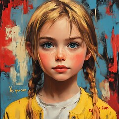 Digital Painting of Girl with Blond Pigtails and Yellow Jacket