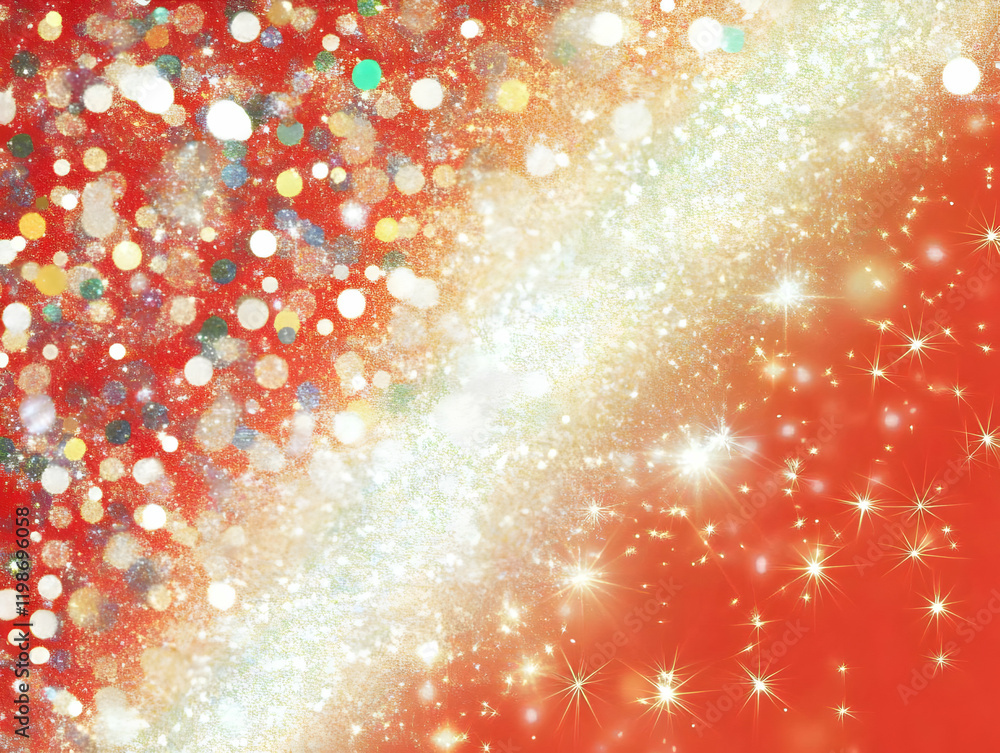Poster Abstract Red Background with Sparkling Lights and Bokeh Effect for Festive Designs
