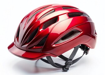 Fototapeta premium Red Bicycle Helmet, Safety Gear, Head Protection, Isolated White Background, Cycling Equipment
