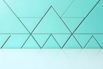 A geometric wall design with triangular patterns in a soothing turquoise color.