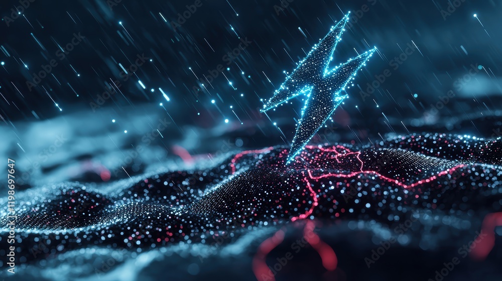 Poster lightning bolt symbol over a bitcoin icon: a bitcoin icon with a lightning bolt transforming into a 