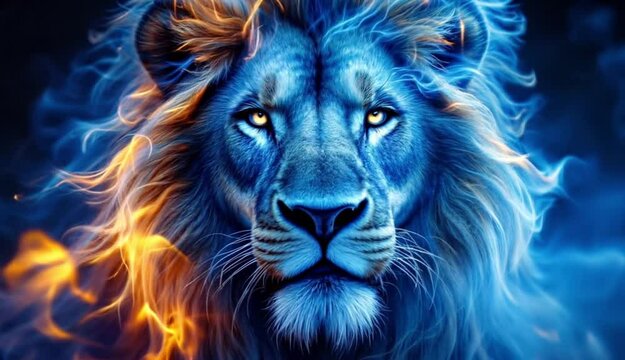 Fiery Blue Lion Majestic Digital Art Wallpaper