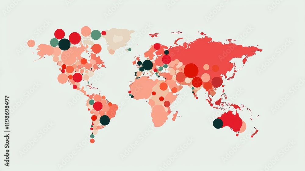 Aufkleber dotted world maps: a world map composed of thousands of dots, each representing a specific data poin