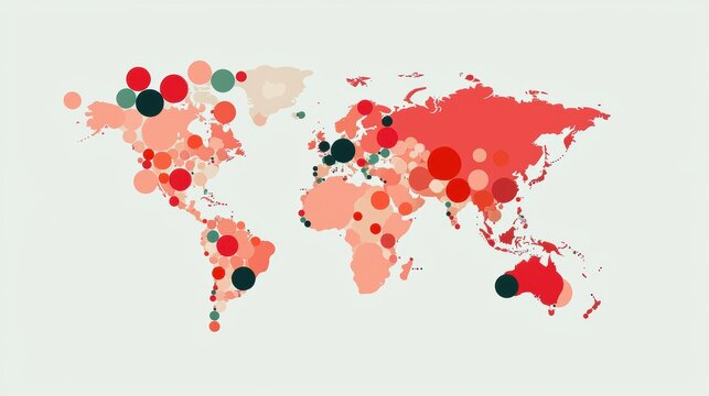 Dotted World Maps: A world map composed of thousands of dots, each representing a specific data point, visualizing global demographics, population density, and statistical information.