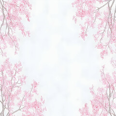 Obraz premium Pink Blossoms Frame a Soft White Background Beautifully and Delicately with Elegance