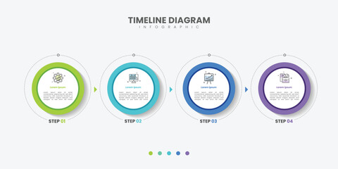 Business infographic template. 4 Step timeline journey. Process diagram, 4 options on white background, Infograph elements