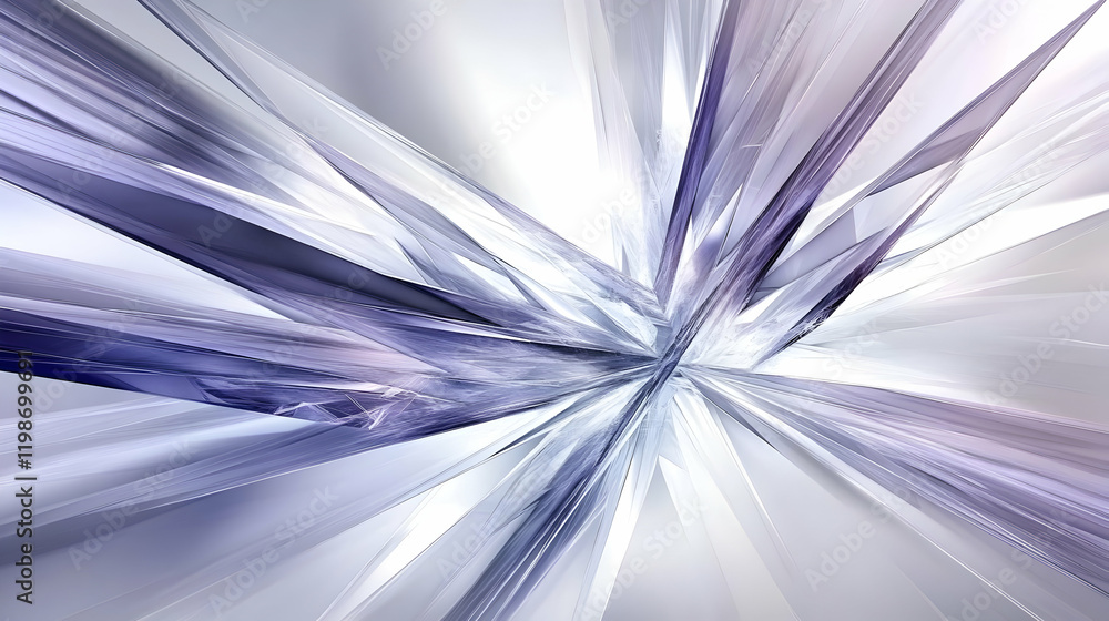 Poster abstract purple and white shards burst outward dynamically from the center.