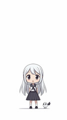 Cute Anime Girl in Sailor Uniform with Tiny Bird Companion