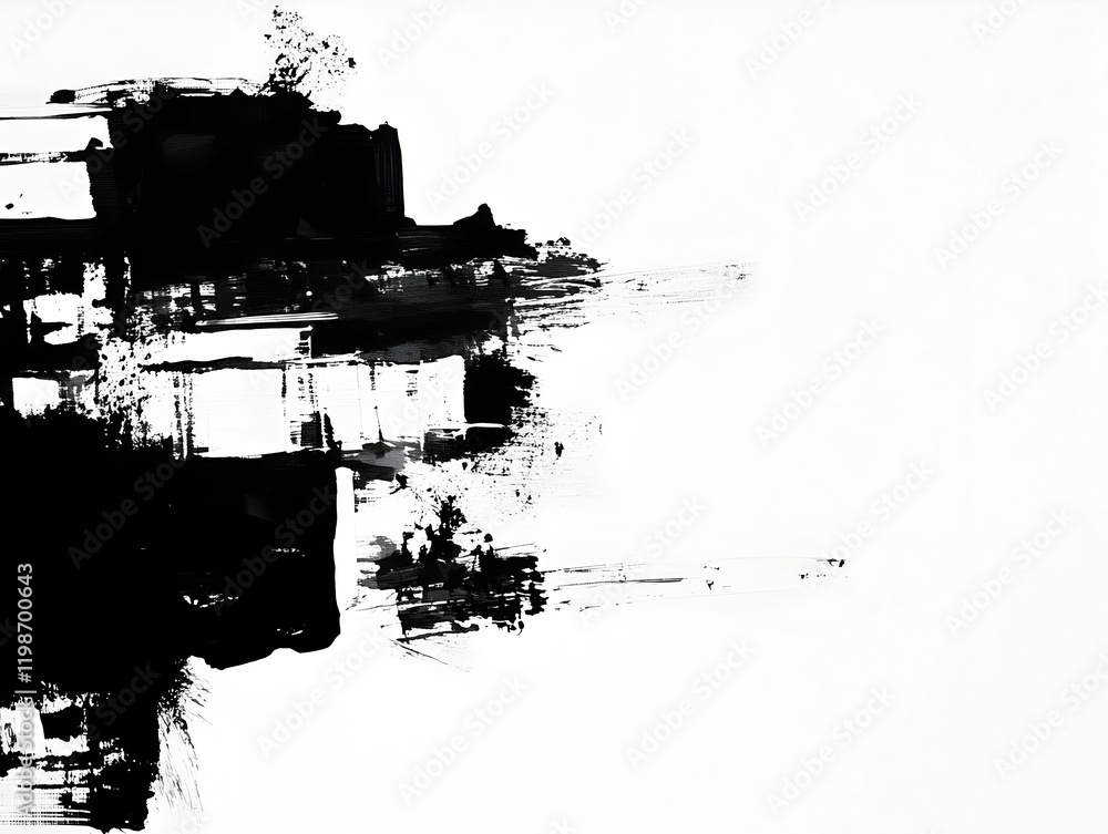 Poster abstract black and white brushstrokes create dynamic contrast on white canvas with texture and bold 