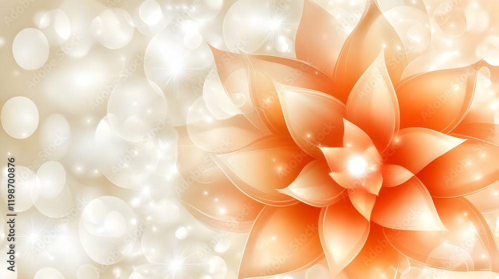 Poster abstract orange flower blooms beautifully with soft bokeh background and sparkling light effect