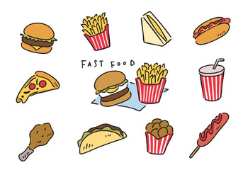カラフルなファーストフードのアイコンセット
