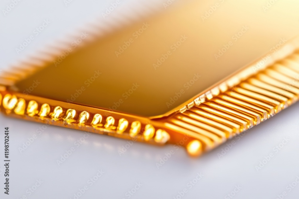 Poster close up of a gold computer chip with connectors