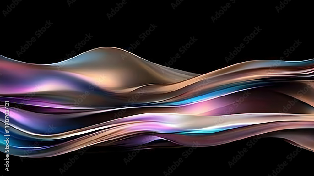 Poster abstract colorful waves flow smoothly on black background