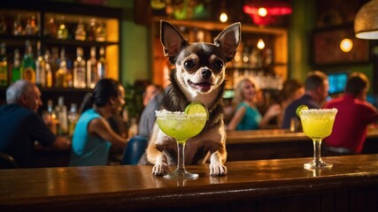 Chihuahua Enjoying a Bar Scene with a Cocktail and Limes Fun Dog Moments, chihuahua cocktail.