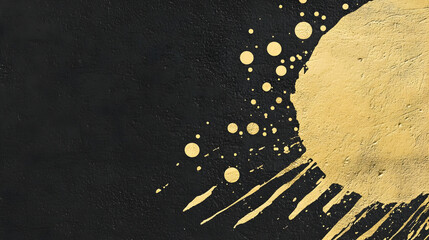 Abstract Background with Gold Paint Splashes and Dots Elegantly Adorning a Textured Black Canvas
