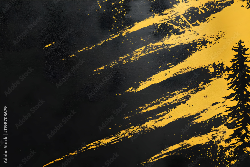Aufkleber abstract background with gold brushstrokes dynamically painted on a textured black canvas