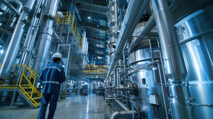 A modern industrial chemical processing plant with engineers overseeing the synthesis of specialty chemicals used in electronics manufacturing, Chemical processing plant scene