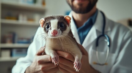 Vet examining exotic pet; clinic background (1)