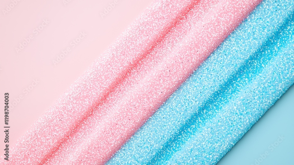 Poster iridescent gradients: shimmering pearlescent pink fading into light blue with a noise texture, creat