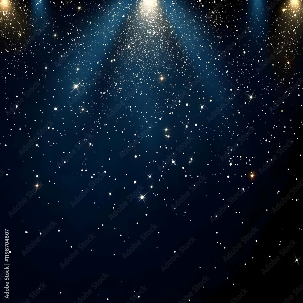 Poster abstract background creates a dreamy atmosphere with falling snowflakes and soft light rays