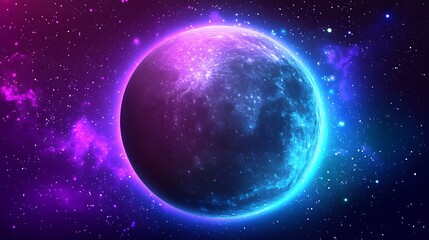 Obraz premium A vibrant cosmic planet glows in a nebula filled space