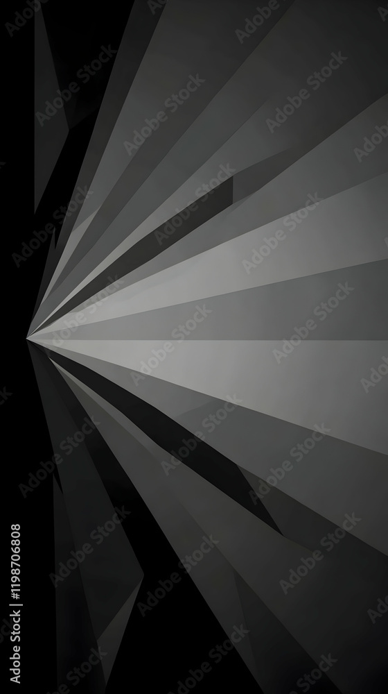 Poster abstract 3d rendering of gray and black stripes converging in perspective with reflective surface