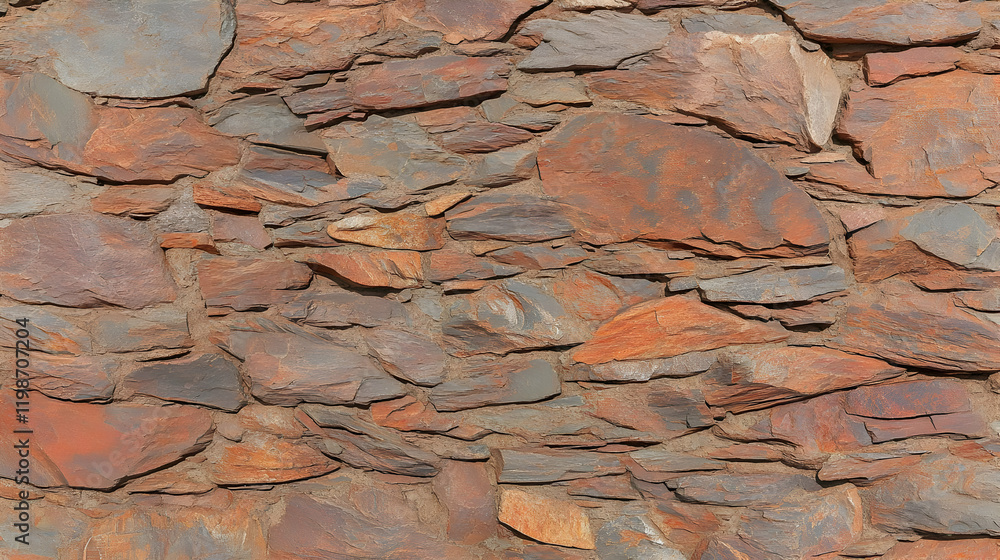 Poster red and gray slate stone wall creates a rustic textured background for design projects