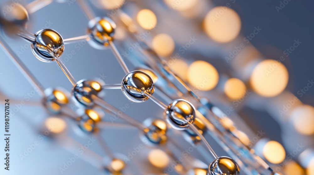 Poster abstract background of a molecular structure with connecting spheres and lines, showcasing nanotechn