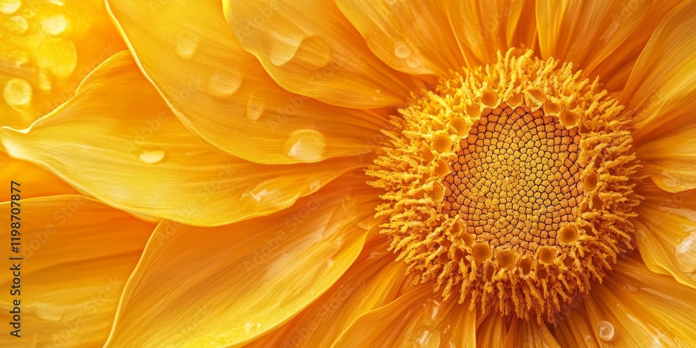 Aufkleber close up view of a vibrant yellow flower, showcasing the intricate details and textures of the flowe