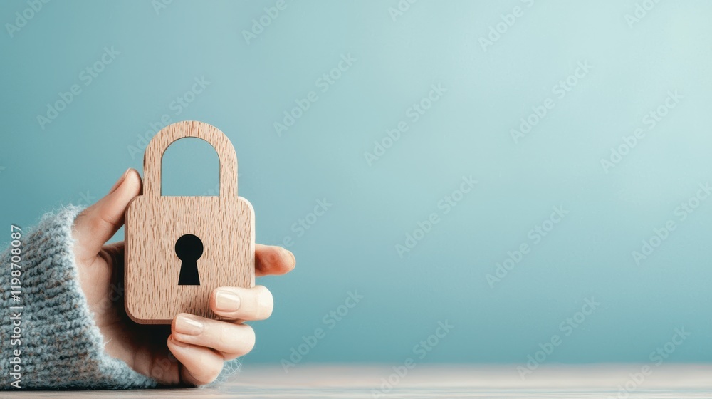 Poster padlock with network nodes: a hand holding a smartphone with a padlock icon and network nodes displa