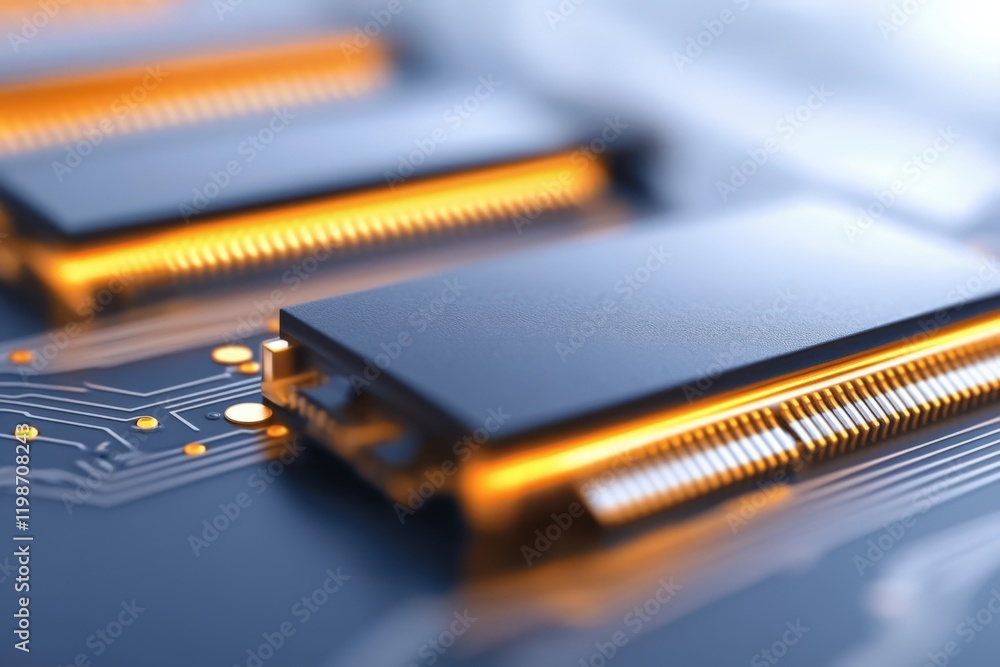 Poster close-up of a computer circuit board with glowing chips