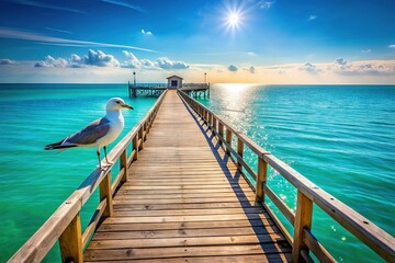 Fototapeta premium Aerial View Pier Colorful Summer Beach Seascape Drone Photography