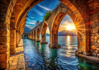 Alanya Shipyard Arches: Ancient Turkish Maritime Architecture, Sunlit Stone Structures