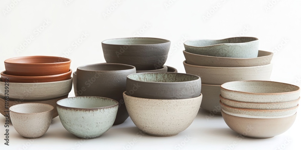Poster handcrafted tableware made from clay showcases unique designs. this collection of tableware is exper