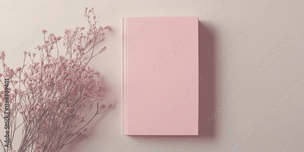 Fototapete mockup of a pink blank notepad set against a clean, minimalistic white backdrop. this design feature