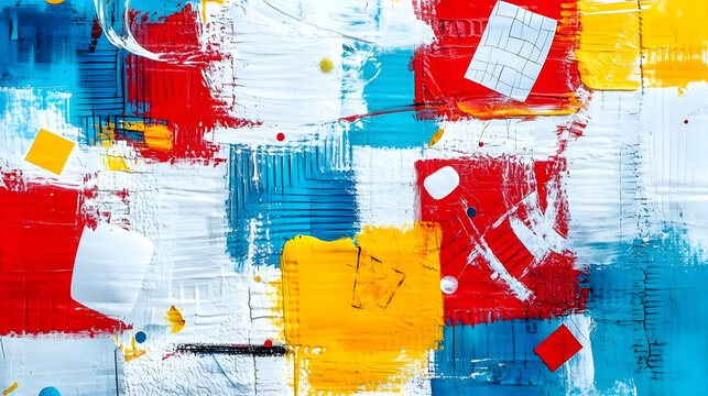 Abstract Painting Explores Vibrant Colors and Bold Brushstrokes Dynamically on Canvas with Texture and Shapes