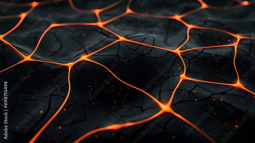 Poster the image shows a network of glowing orange lines resembling veins or neural pathways, traversing a 