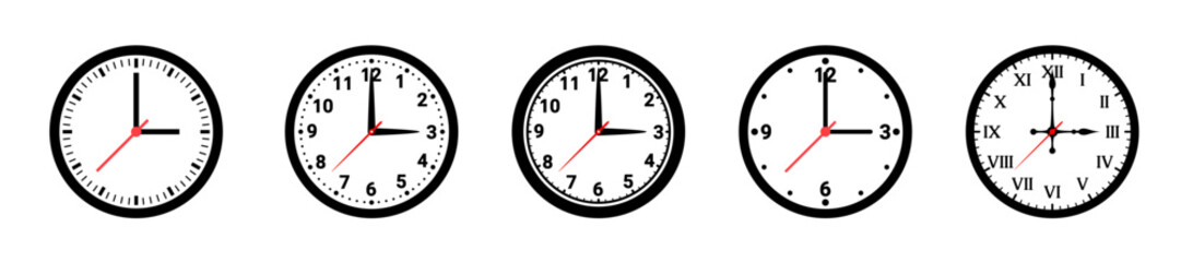 clock vector set. time, hours, minutes, seconds, symbols, icons