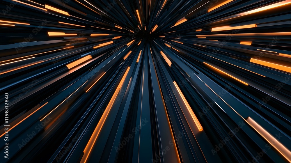 Poster the image contains numerous dark-blue, rectangular shapes radiating outwards from a central point, c